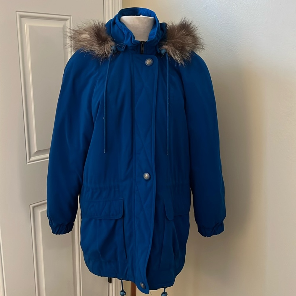 Vintage Forecaster of Boston Royal Blue Faux Fur Hooded Parka Winter Coat size M